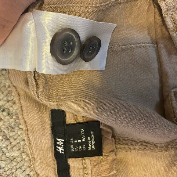 H&M Linen Cotton Casual Shorts Women Sz8 Summer Beachy Outdoors Brown Pockets - Picture 4 of 6